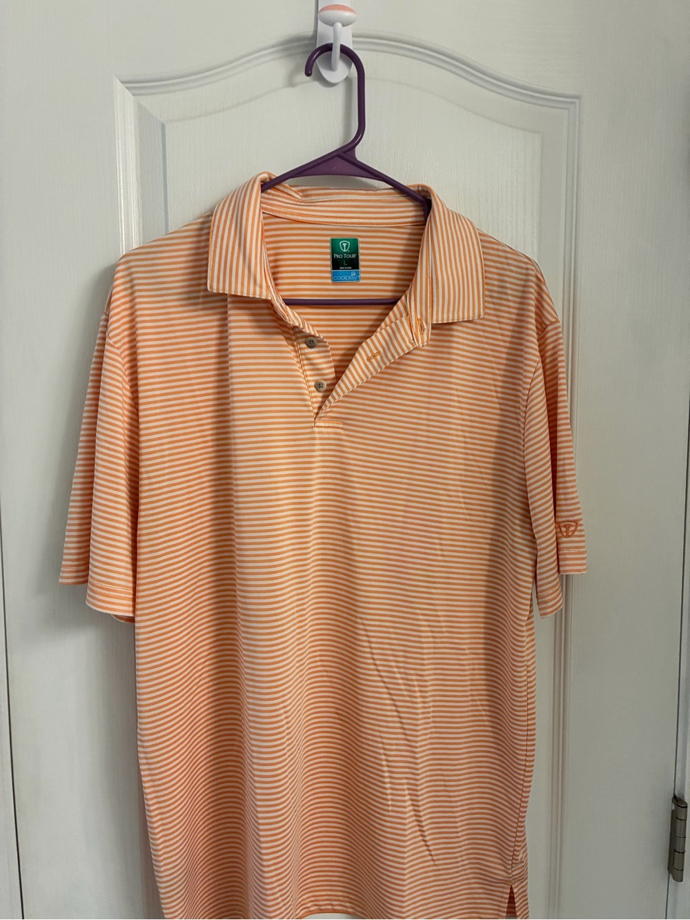 Men's Peach Striped Performance Polo